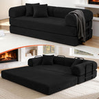 79'' Convertible Sofa Bed, Boneless Couch-in-a-Box, Corduroy Floor Futon Loveseat Sleeper, 26'' Deep Seat, Removable Machine-Wash Covers, No Assembly, 2 Pillows, Black