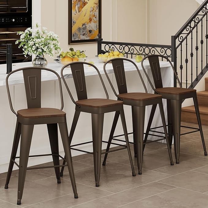 Andeworld Metal Bar Stools Set of 2, 26 inch Counter Height Barstools with Ba...