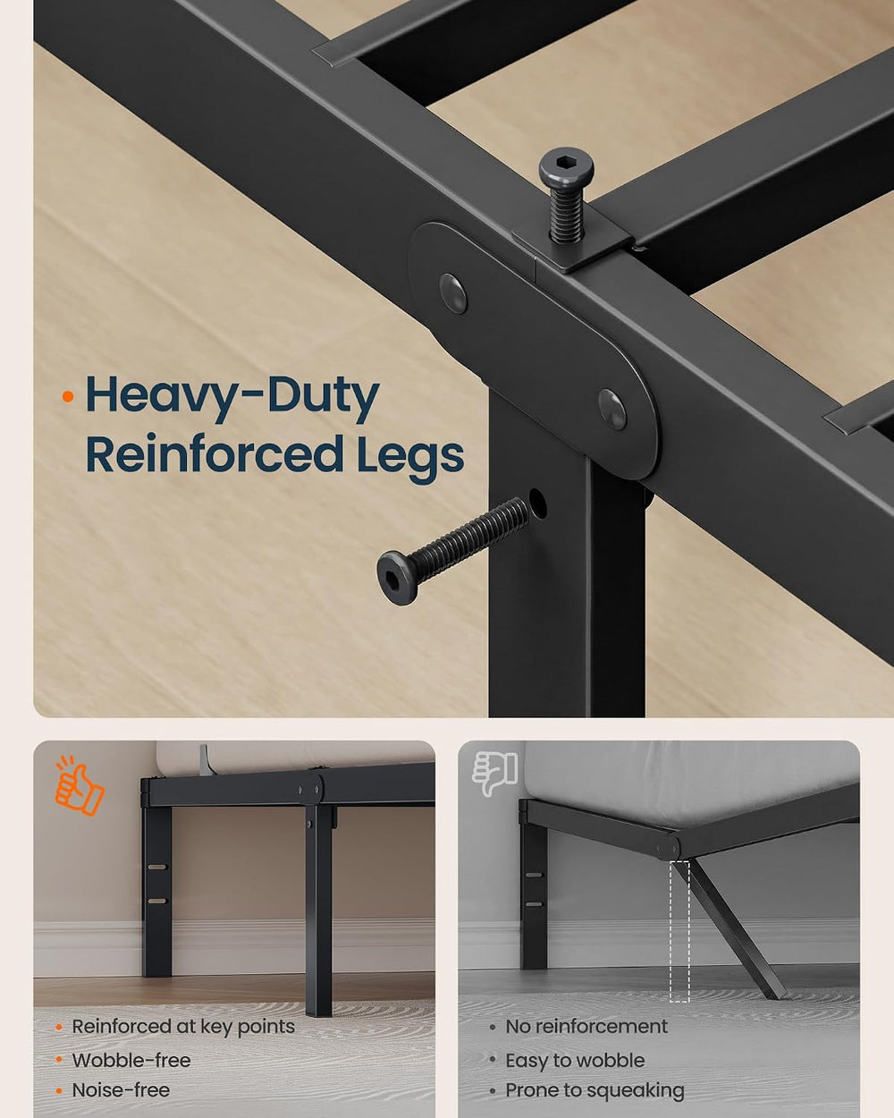 SONGMICS HOME Queen Size Bed Frame, Metal Platform Bed Frame, 14 Inch