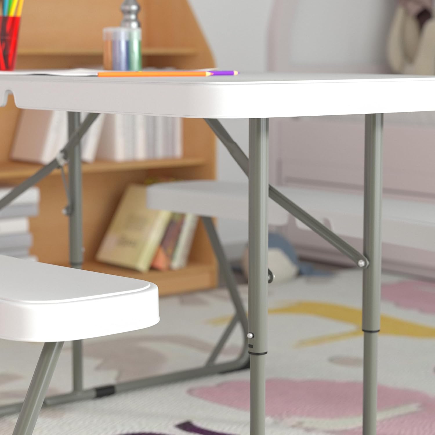 EMMA + OLIVER 4.93' Kids Folding Activity Table for Classrooms and Home, Heavy-Duty Rectangular Plastic Classroom Table for Kids, White