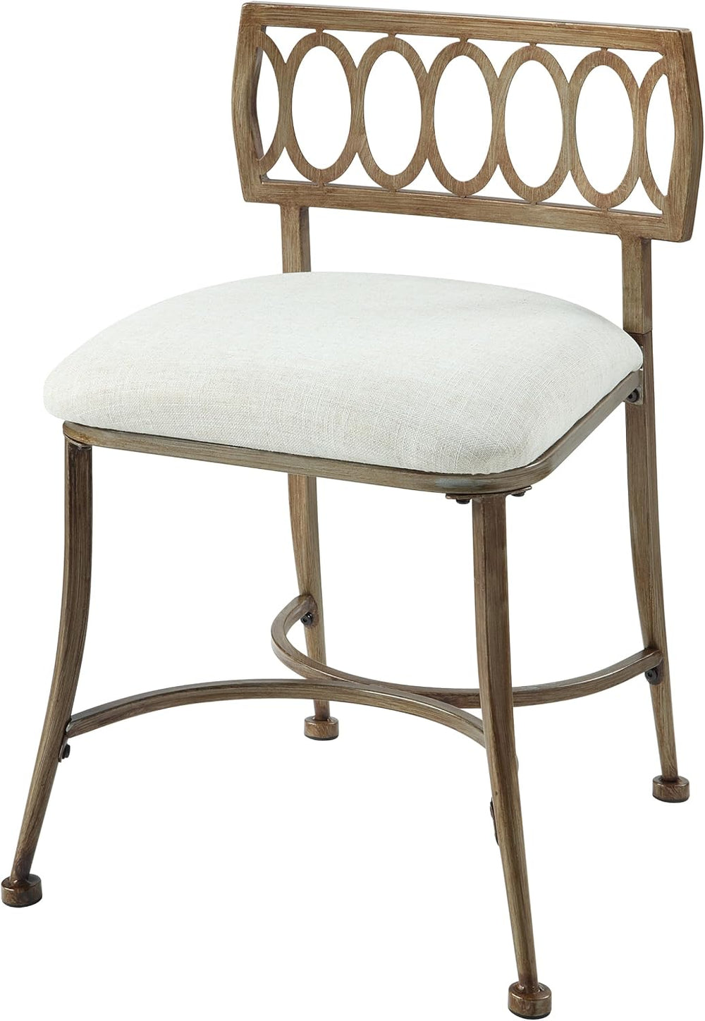 Golden Bronze Low Back Vanity Stool with Linen Seat