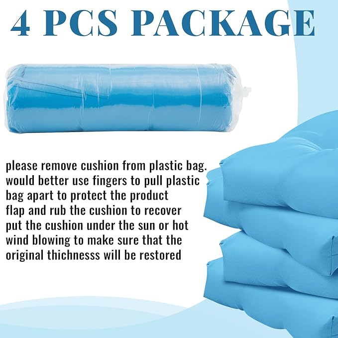 Geetery Outdoor Chair Cushions Set of 4 for Patio Lawn Furniture Wicker Rocking Dining Chairs 42x21x4 Inch High Back Seat Pads Replacement with Ties Weather-Resistant Fade-Resistant Indoor(Lake Blue)