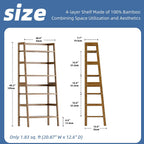 HITNET Ladder Shelf, 4-Tier Bamboo Bookshelf, Freestanding Open Display Storage Rack, Space Saving Flower Plant Display Stand for Bathroom Living Room, Walnut