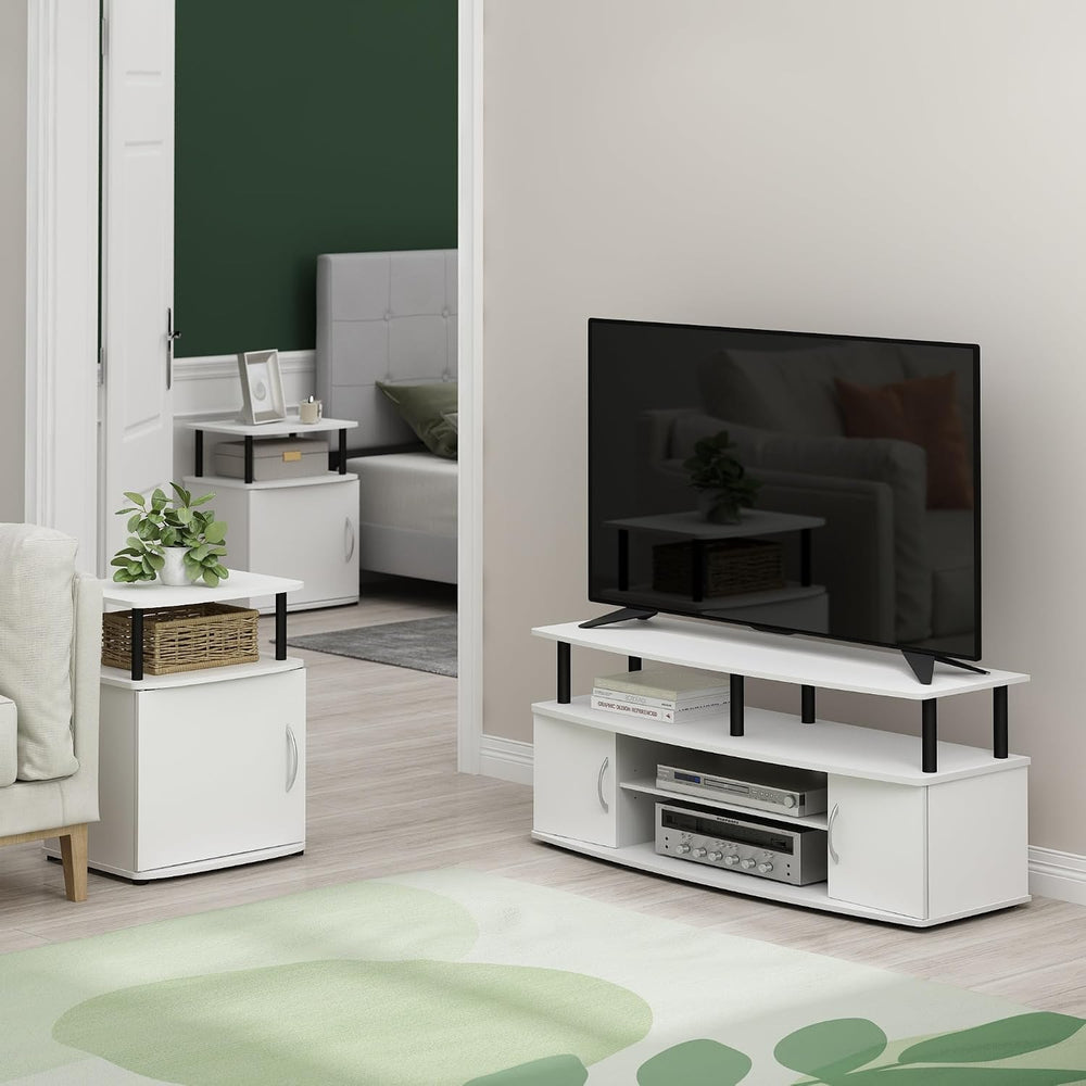 Furinno Jaya Side Table Set of 2, 2-Tier Open Shelf End Table with Door Cabin...