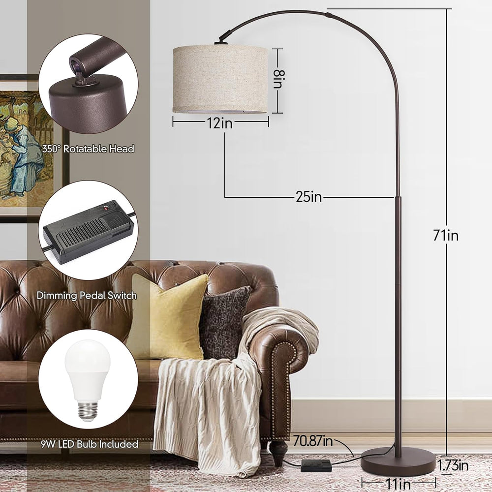 Dimmable Floor Lamp, Arc Floor Lamps with Adjustable Hanging Shade，Brown