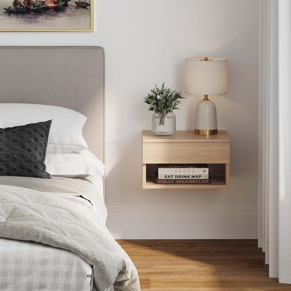 Nathan James Jackson Wall Mounted Floating Bedroom Nightstand with Storage Dr...