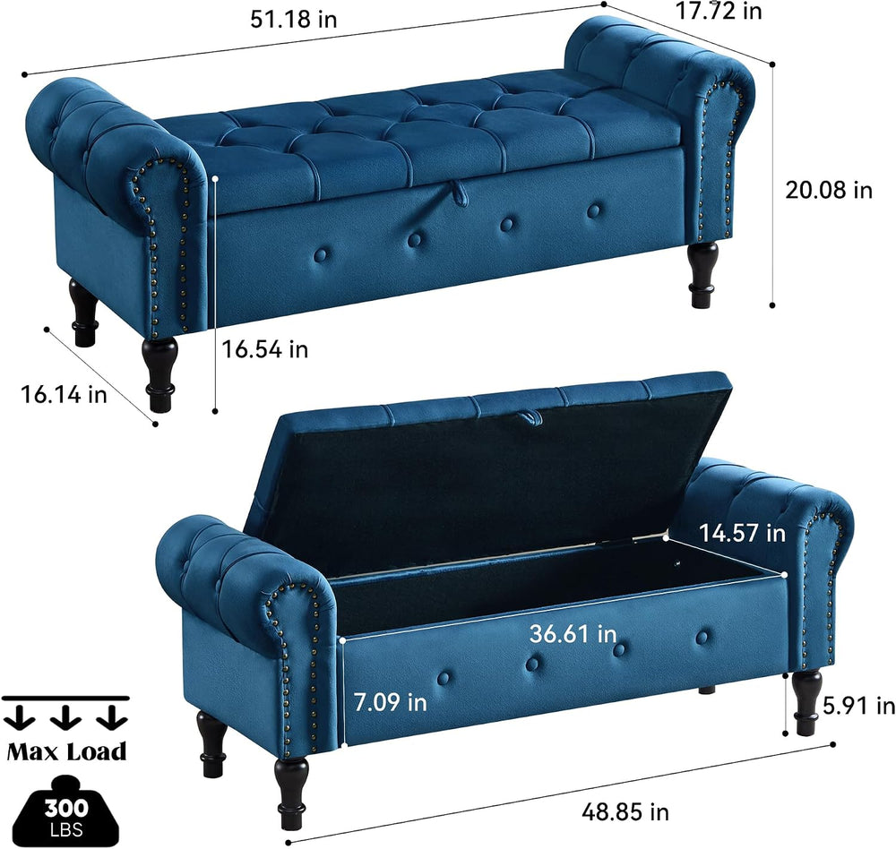 Storage Bench for Bedroom, Velvet 51" End of Bed Bench, Queen Size Bench...