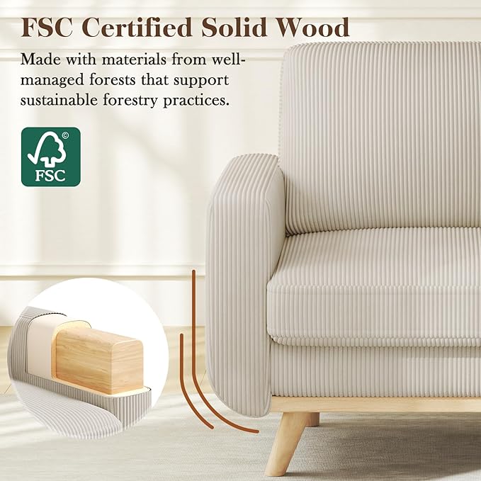 Vesgantti 38.5" Accent Chair Light Gray, Comfy Corduroy Single Sofa Seat with Spring Cushion, Upholstered Armchair with Deep Seat, Reading Chair for Adults, Modern Sofa for Living Room, Bedroom
