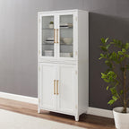 HomeStock Pantry Storage Cabinet with Glass Door - White Wood Kitchen Hutch & Shelves - 30" W x 15.75" D x 70.63" H