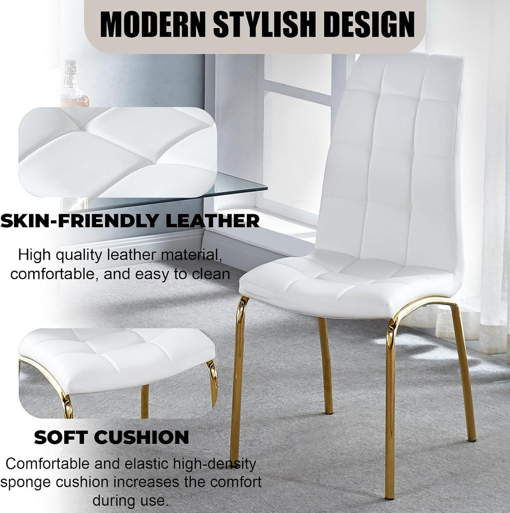 Faux Leather Dining Chairs - Set of 4, Modern White Dining Room Chairs with G...