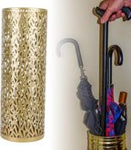 Metal Round Umbrella Stand Rack,Umbrella Holder Organizer Bin Hollowed Freestanding Canes Walking Sticks Holder for Entryway Home Hotel Office Decor (S)