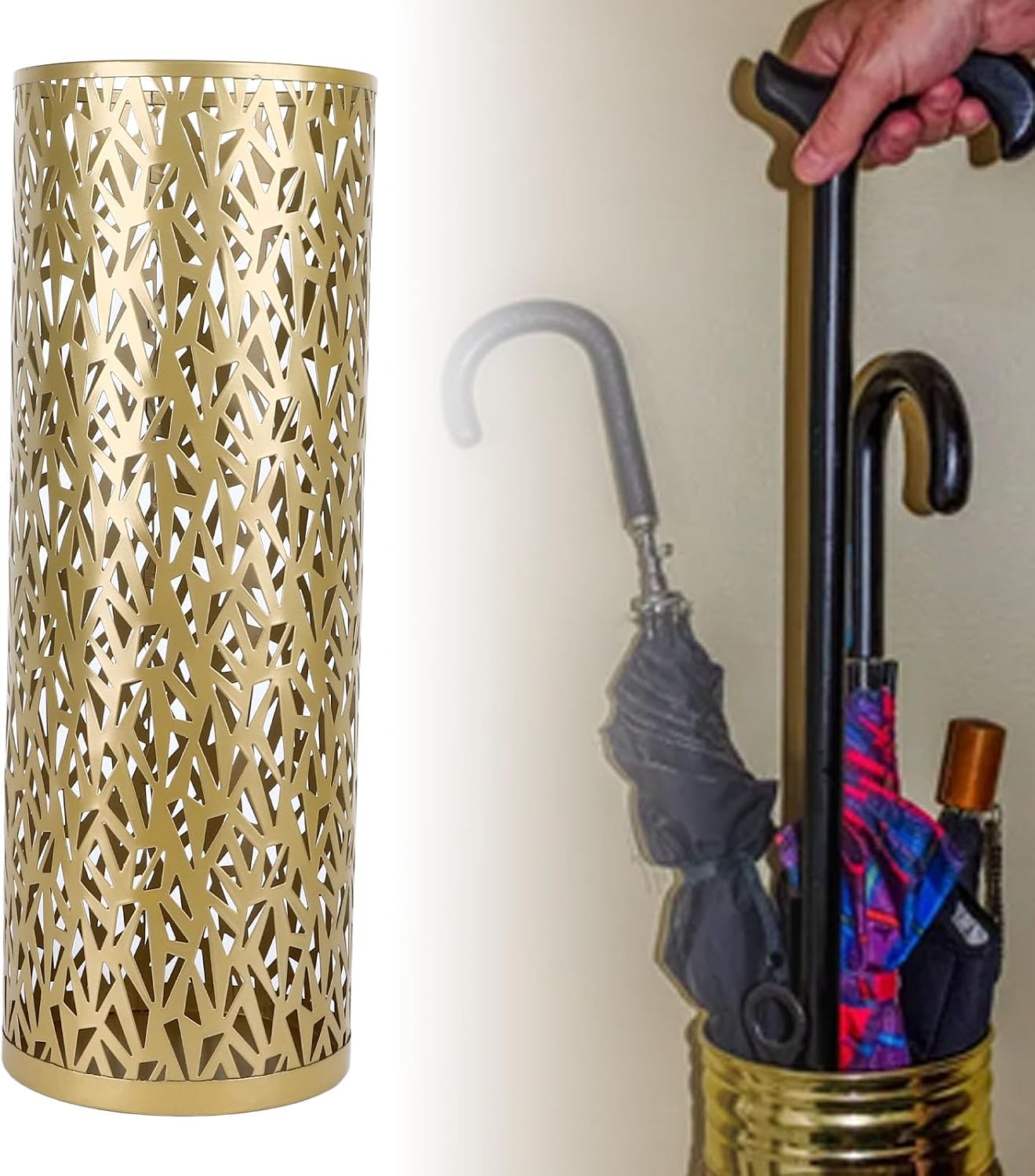Generic Metal Round Freestanding Umbrella Rack, Holder for Canes Walking Sticks Entryway Home Office (Large 30x24cm/11.81x9.44in)