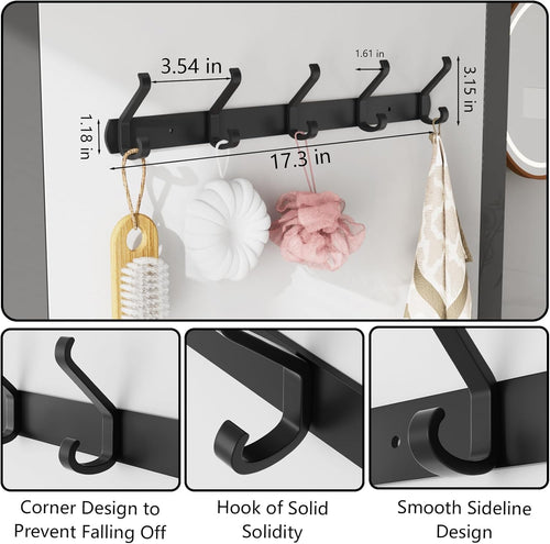 2 Pack Coat Rack Wall Mount,17.3 in Wall Hooks for Hanging, Coat Hanger Wall Mount Towel Rack Hat Rack for Wall with 10 Hooks for Entryway, Bedroom, Bathroom (Black)