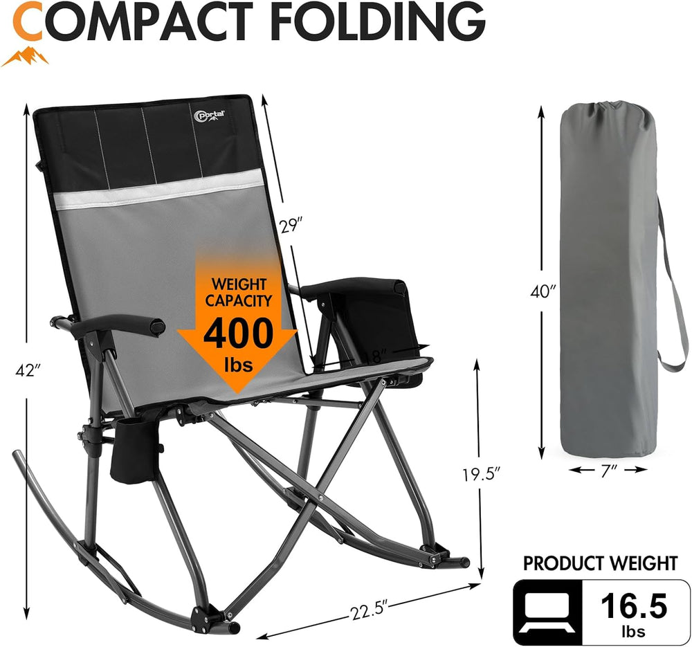 Portal Oversized Folding Rocking Camping Chair for Adults, Portable & Fol...