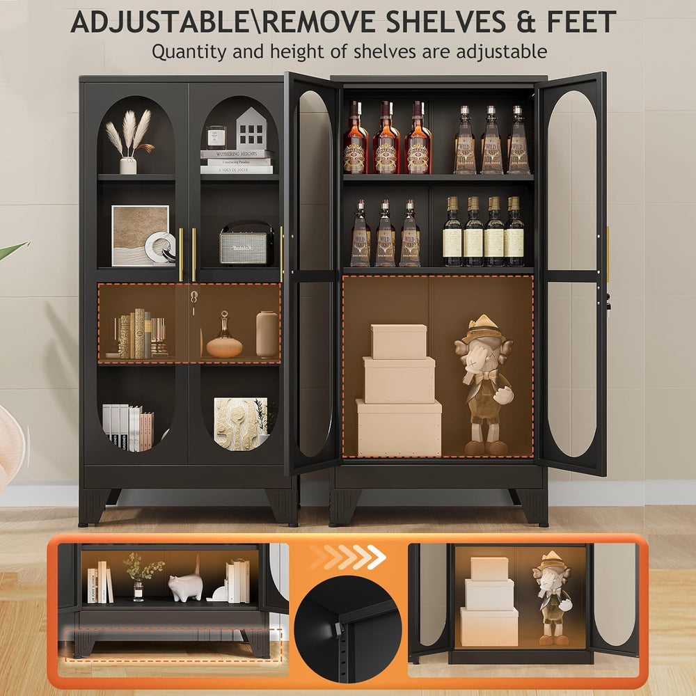 GAIOUS 61" Tall Metal Curio Cabinet, Display Cabinet with Glass Door, 4 ...