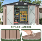 Aoxun 10 x 12FT Shed with Base Utility Garden Galvanized Steel Shed with Lockable Door & Sloped Roof Metal Sheds Outdoor Storage for Garden, Backyard, Patio and Backyard (Brown/Base Included)