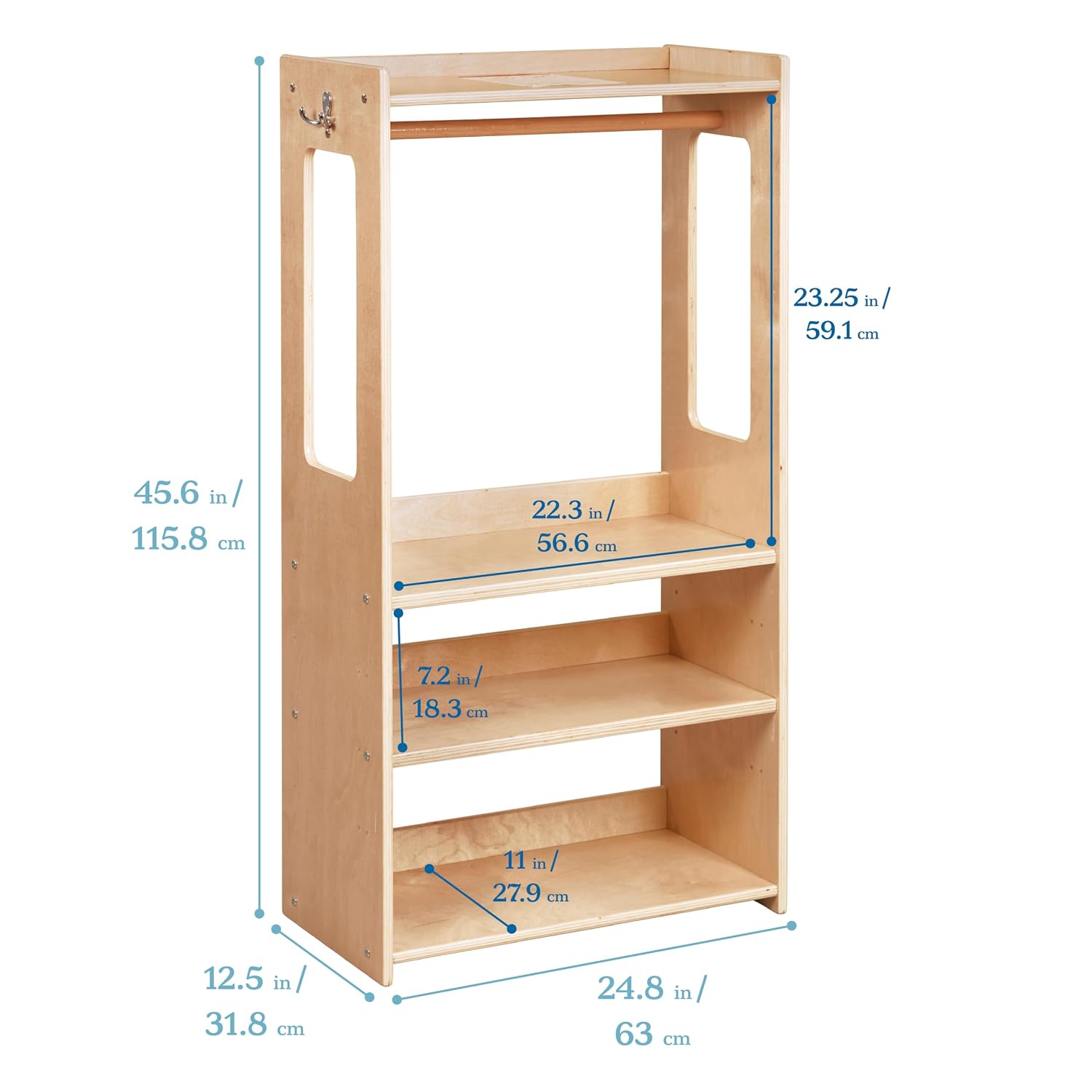 ECR4Kids TrendiTot Clothing Rack with Adjustable Shelves, Kids Wardrobe, Natural