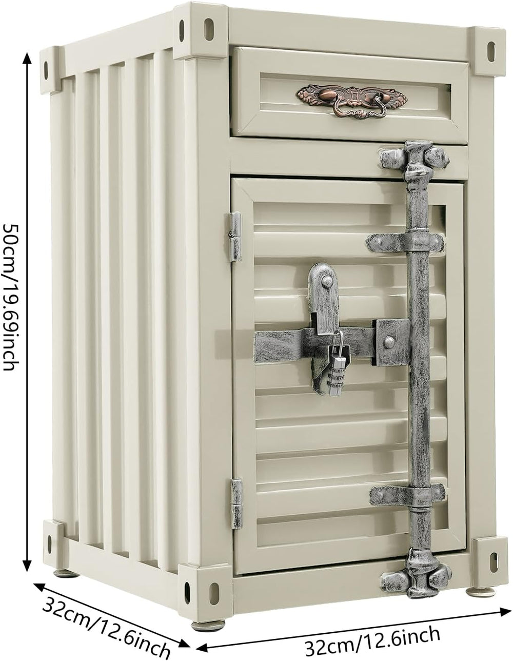 Industrial Wind Bedside Table, Container Style Locker Wrought, Iron Container...