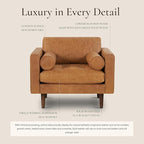 Poly & Bark Napa Lounge Chair - Leather Chair with Tufted Back - Full-Grain Living Room Armchair with Feather-Down Topper - Single Couch - Vintage Italian Leather in Cognac Tan