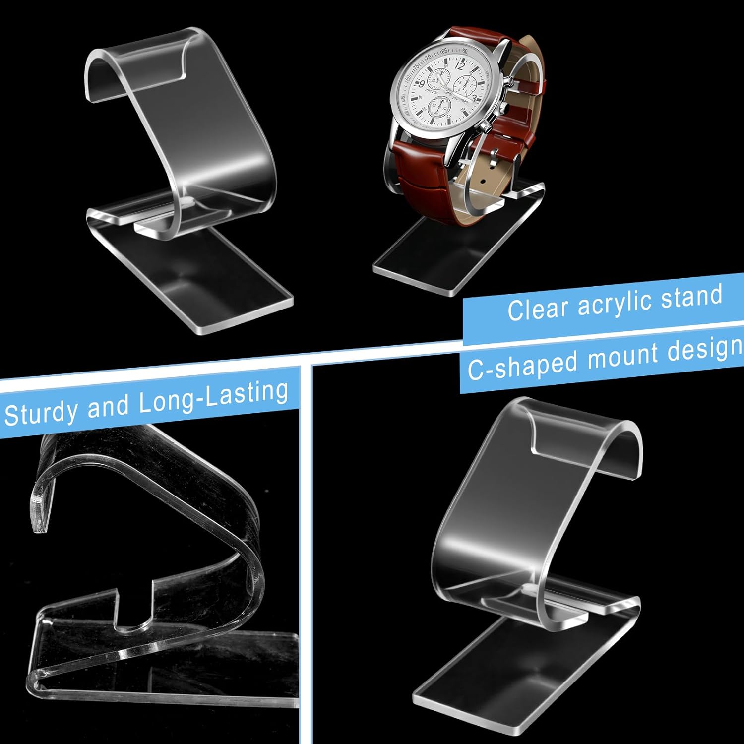 Prasacco Clear Watch Display Stand, 2Pcs Single Watch Holder Organizer Acrylic Watches Holders Display Rack Jewelry Holders Stand for Bracelet Jewelry Storage