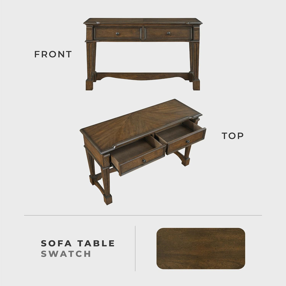 Lexicon Rectangle Wood Sofa Table with 2 Dovetail Drawers, Cherry Veneer Cons...