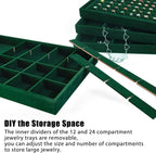 Rocutus Jewelry Trays,3 Pack Stackable Velvet Jewelry Organizer Tray Drawer Jewelry Storage Tray,Divided Ring Organizer Tray for Earrings, Necklaces, Bracelets,13.8"x9.5"x1.2" (Dark Green)