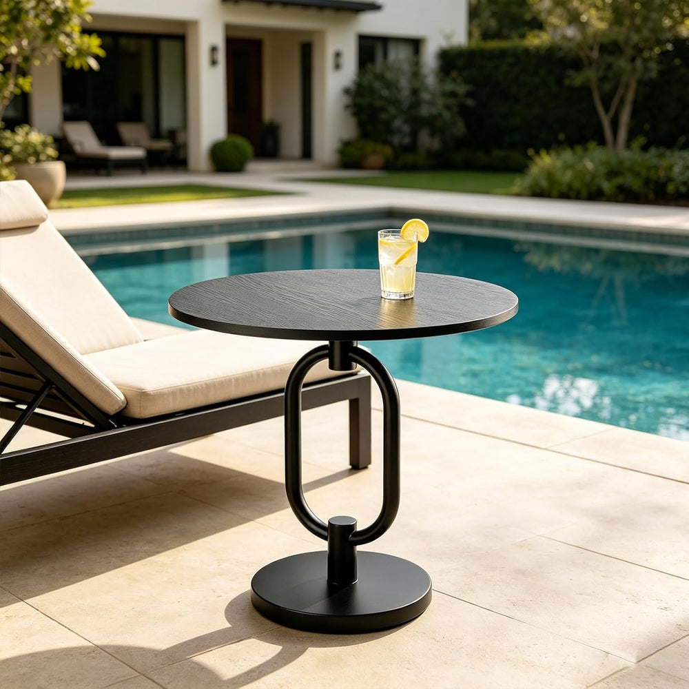 17In Black Round Side Table Modern End Table Stable Sofa Side Table with Heav...