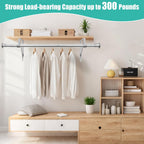 Closet Rod, 16 to 51 Inch Closet Rods Heavy Duty Adjustable Wardrobe Poles for Hanging Clothes and Heavy Duty Bracket Closet Pole Support (The Shelf NOT Included)(Silver)