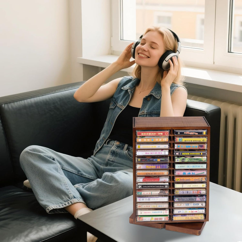 WodGod Cassette Tape Storage Box, Wood Cassette Rack, Wooden Cassette Tape Ho...