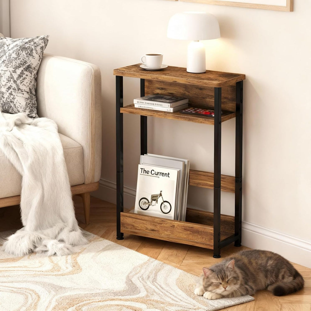 Garvee Narrow Side Table, 3-Tier Slim End Table with Storage Shelf, Modern So...