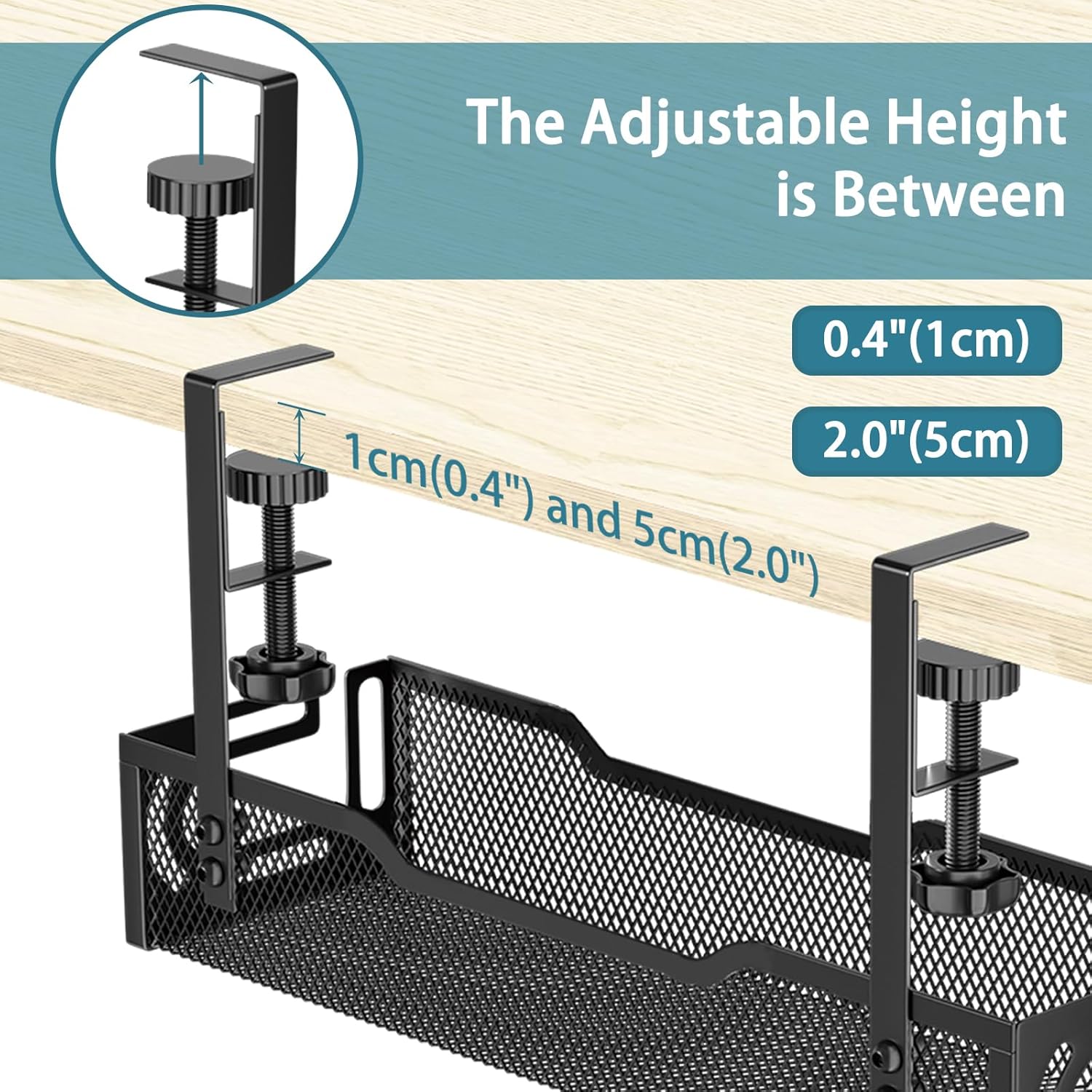 2Pack Under Desk Cable Management Tray, No Drill Mesh Desk Cable Tray, Wire Management Tray Cable Management Rack, Wire Organizer and Cable Management Box (Black)