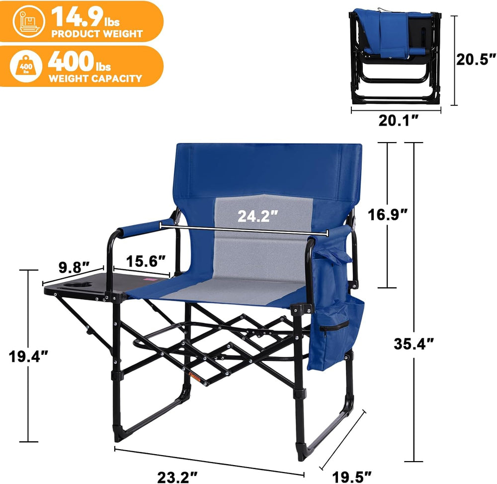 2 Pack Directors Chair with Side Table, Heavy Duty Folding Camping Chair for ...