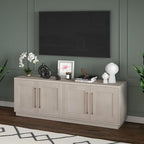 Henn&Hart TV Stand for TVs up to 75'' with 2 Concealed Storage Cabinets and Adjustable Shelves for Living Room, Family Room, or Office, Beech White