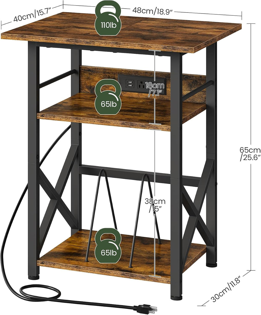 CHOEZON Record Player Stand with Power Outlet, Vinyl Record Storage Side Tabl...