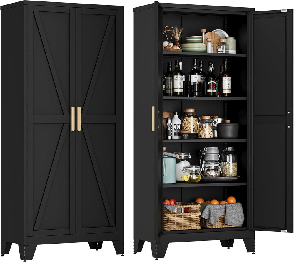 LCAOPC 71" Tall Metal Storage Cabinet with 2 Doors and 4 Adjustable Shel...