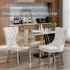Velvet Dining Chairs Set of 2, Upholstered Dining Room Chairs with Back Ring Pull Trim and Sliver Stainless Steel Legs,Tufted Wingback Chair Perfect for Dining Room,Living Room,Kitchen(Beige)