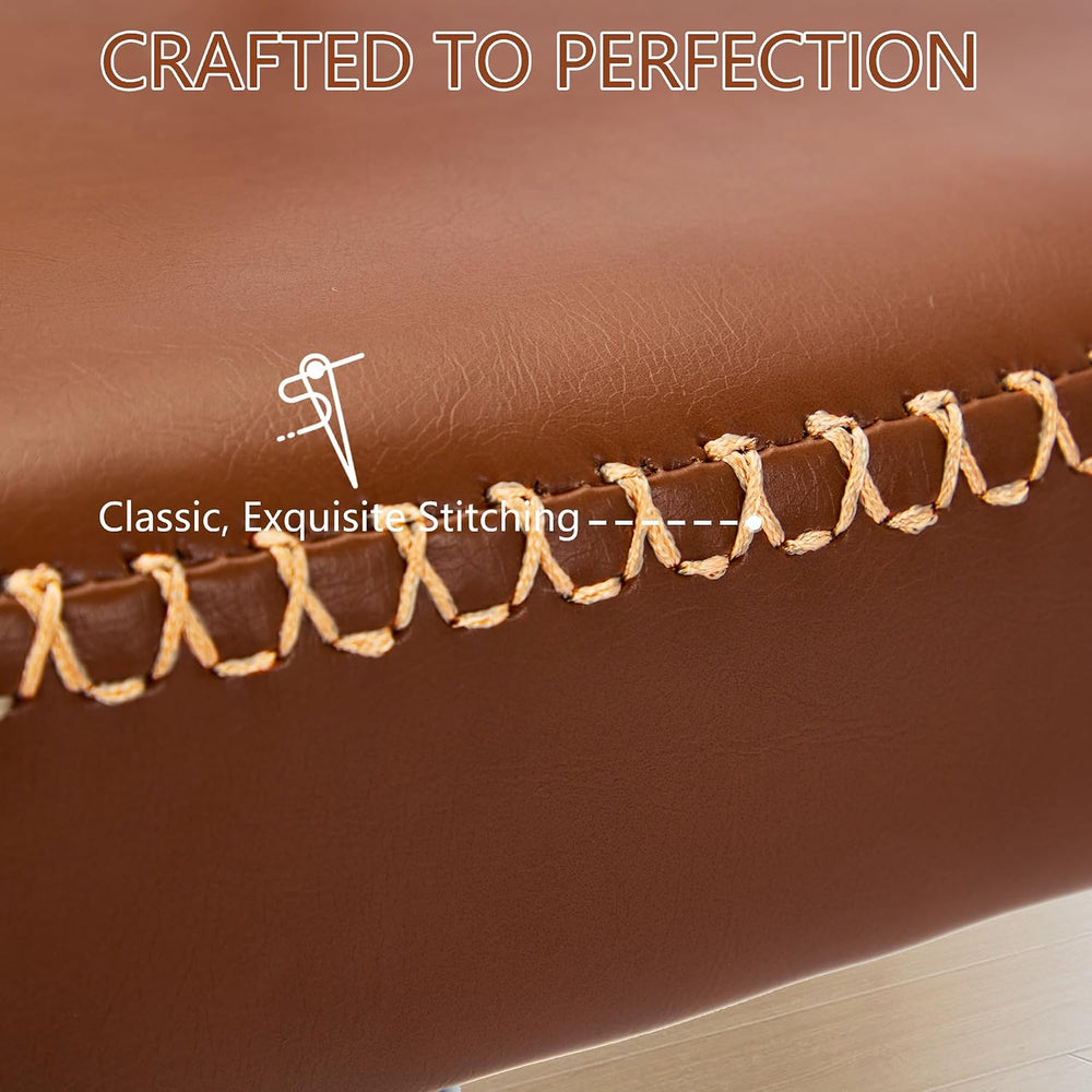 Rattan Dining Chairs Set of 4, Camel Leather Upholstered Dining Chairs with R...