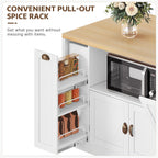 Large Kitchen Island, 63"L Island Table for Kitchen with Trash Bin | & Power Outlet, Farmhouse Kitchen Island on Wheels with Spice Rack & Microwave Cart Storage for Dining Room, Home Bar, White