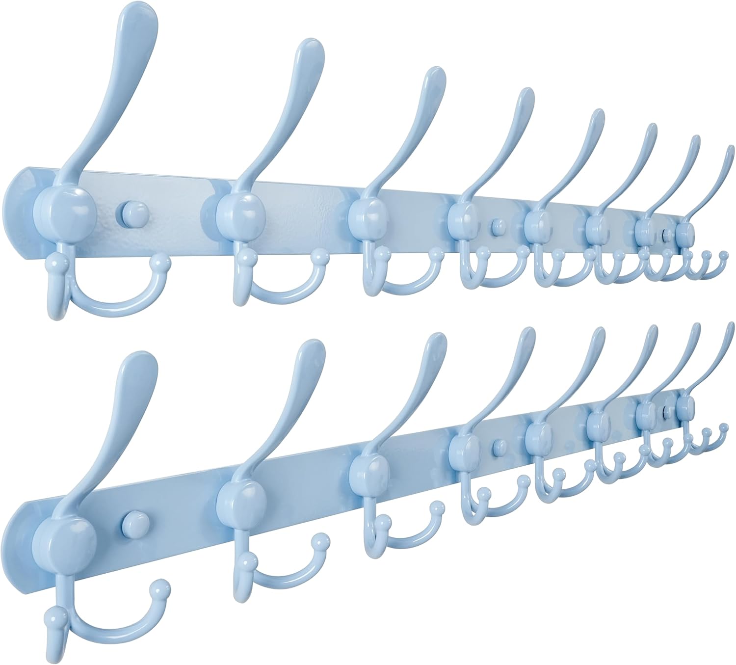 Dseap Coat Rack Wall Mount - 29.5” Long 8-Tri-Hooks Heavy Duty Coat Hanger Rail Wall Hooks for Hanging Coats Hats Clothing Clothes Purse Mudroom Entryway, Blue, Pack of 2