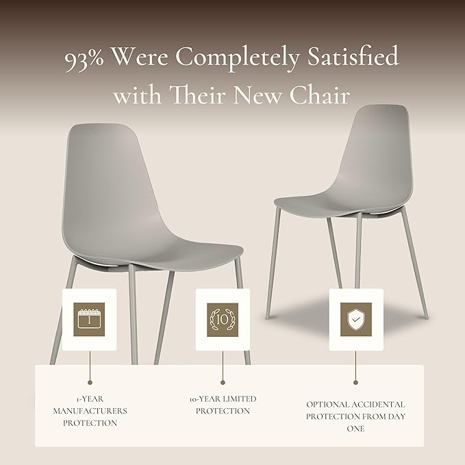 Poly & BARK Isla Modern Kitchen Chairs Set of 4 - Plastic Dining Chair with Metal Legs - Quick Assembly Simple Cafe Chairs Plastic for Indoor or Outdoor - Feather Grey