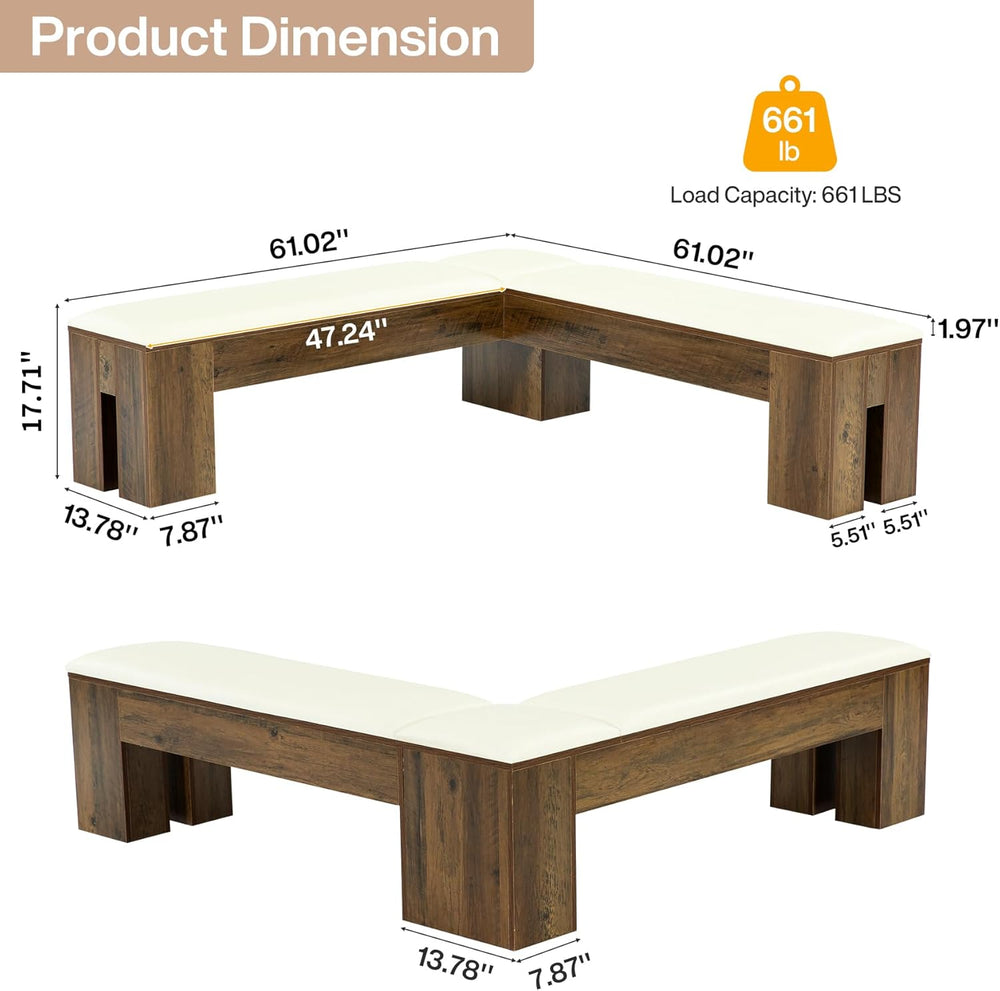 Tribesigns L-Shaped Bench with Cushion, 61-Inch Farmhouse Corner Dining Bench...