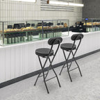 Counter Height Folding Bar Stools, 2PCS Tall Foldable Folding Bar Stool with Backrest and Pu Cushion, for Kitchen, Dining Room, Bar, Shop, Cafe, Garden, Camping, Bakery (Black)