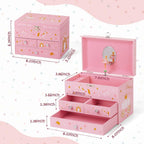 Musical Jewelry Box for Girls 8.07 x 5.12 x 6.14 with 3 Pullout Drawers Spinning Ballerina & Unicorn Jewelry Set, Music Boxes for Birthday Valentine Christmas Gift Waltz of Flowers Tune