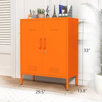 Wide Multipurpose Metal Storage Cabinet with Lockable Design & 2 Adjustable Partitions, Thickened Steel & Sturdy Construction for Home, Living Room & Office Orange 33" H X 29.5" W X 13.8" D