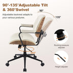 Mid Century Modern Office Chair with Adjustable Backrest, Wooden Desk Chair with Armrests, Swivel Height Adjustable Home Office Chair, Comfortable Task Chair for Home Office, Beige