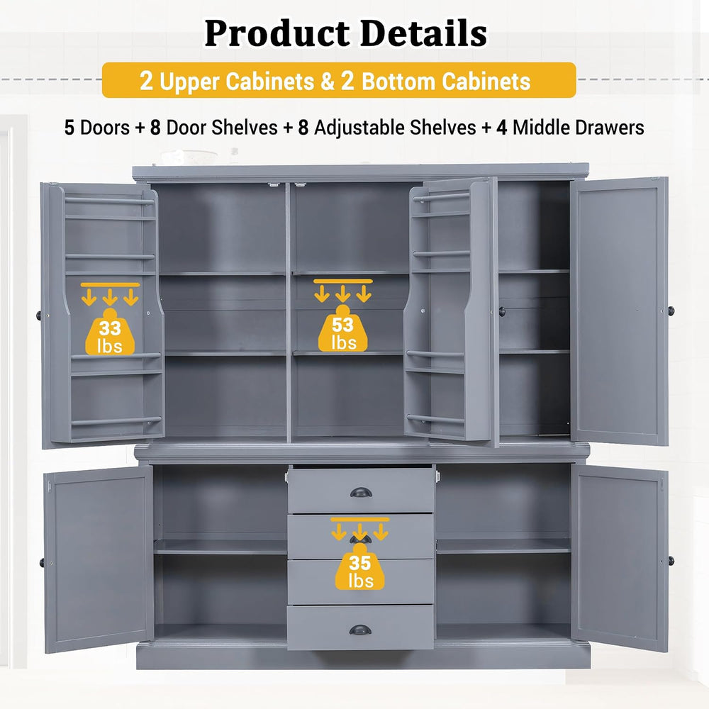 Polibi 73'' Freestanding Wooden Kitchen Pantry Cabinet with Drawers, ...