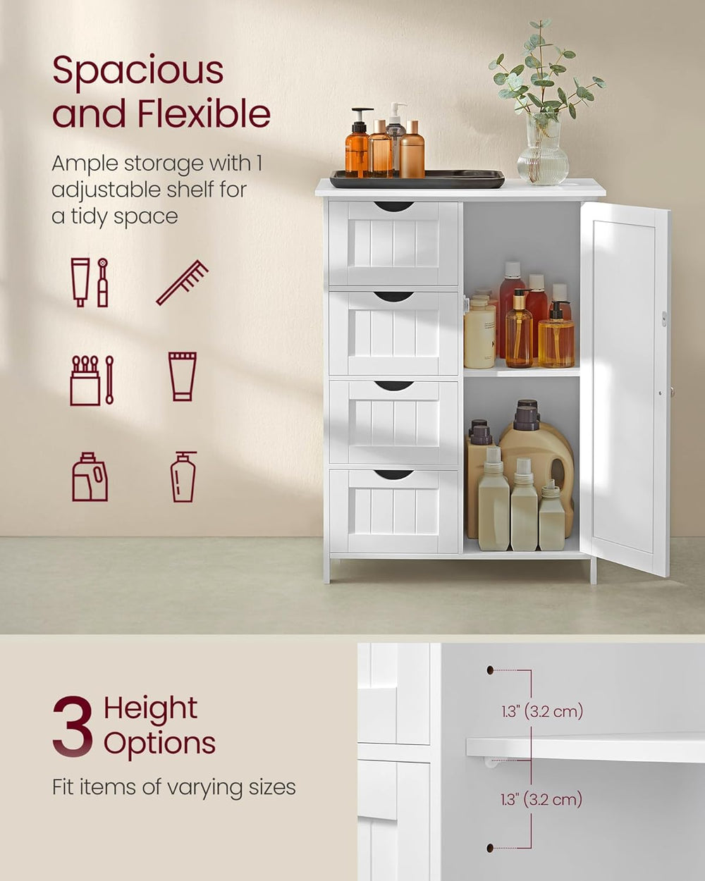 VASAGLE Storage Cabinet with Drawers, Freestanding Floor Cabinet with Door, 1...