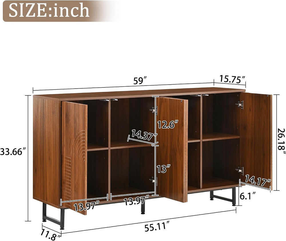 PVWIIK Mid-Century Modern Walnut Sideboard Buffet Cabinet, 59 * 16 * 33 inche...