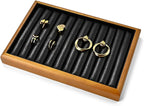 Oirlv Solid Wood 11 Slots Ring Tray Jewelry Organizer Tray Jewelry Drawer Organizer(Black)