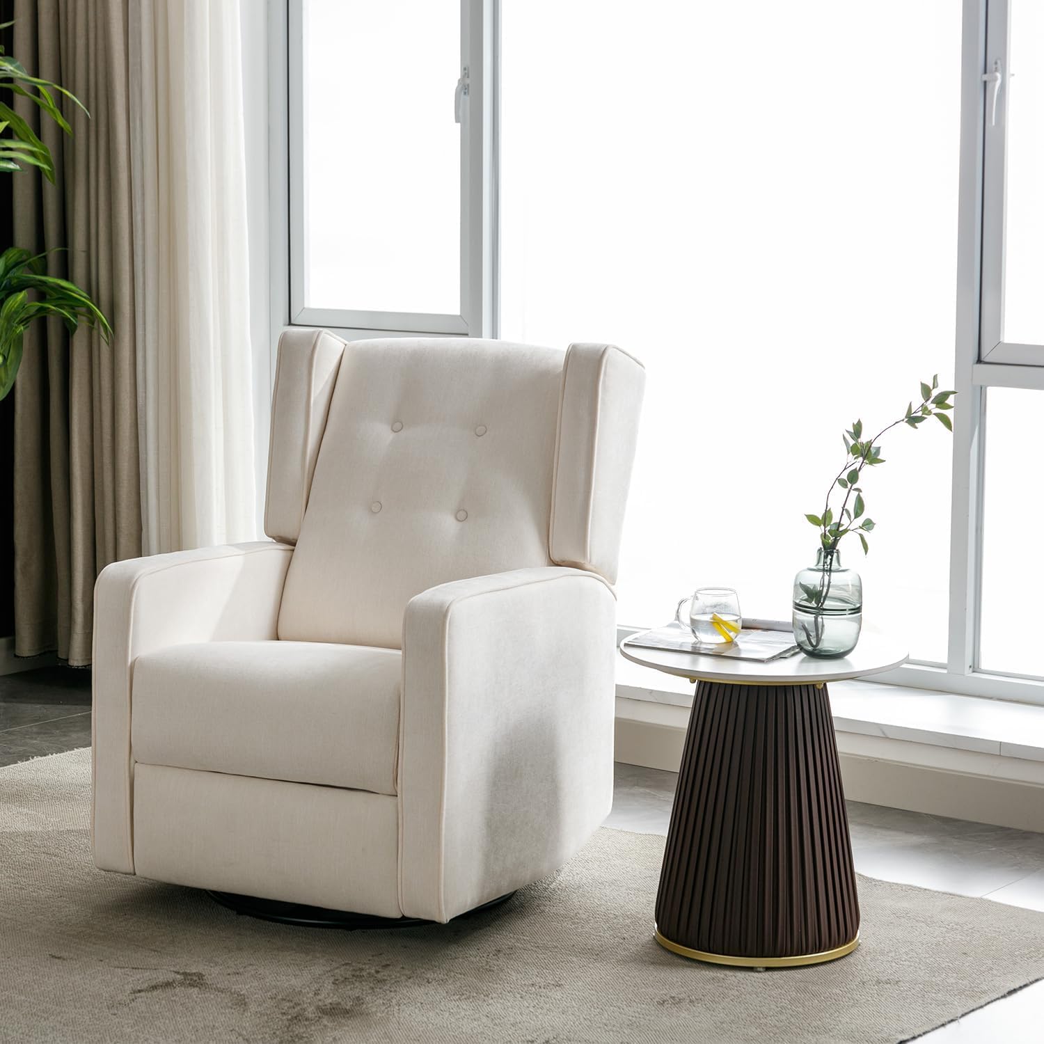 Swivel Rocker Recliner Chair Set of 2, Nursery Glider Chair, Nursery Rocking Chairs, Manual Reclining Chair, White